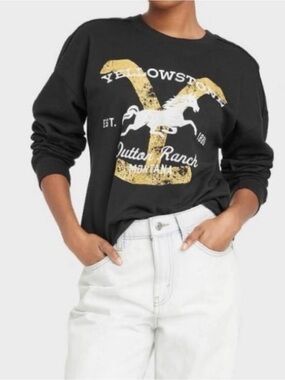 NEW! Yellowstone Dutton Ranch Graphic Sweatshirt Black Gold White Size Small